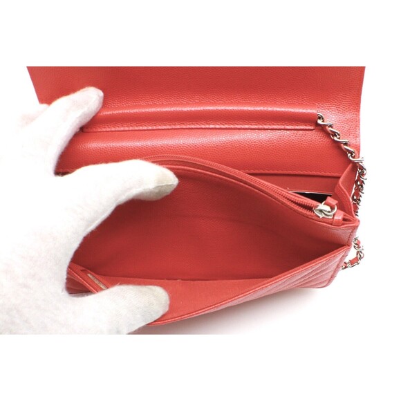 Chanel Caviar Quilted Chevron Wallet On Chain Red - Picture 9 of 11